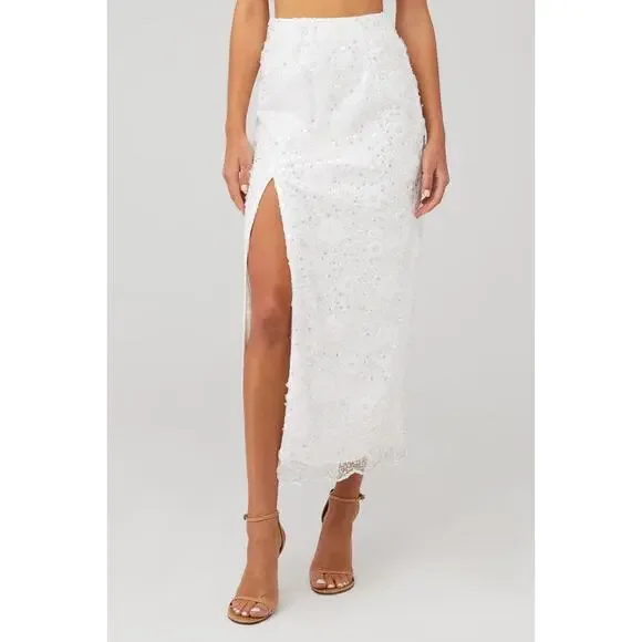 Show Me Your Mumu Love Letter Skirt Embellished Tulle with Floral Sequins XS